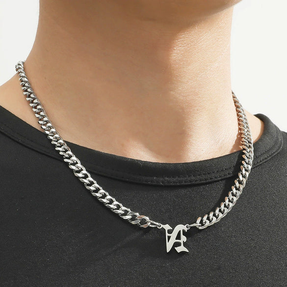 Titanium Steel English Alphabet Pendant Necklace With Cuban Chain Electroplating Hip Hop Fashion Style