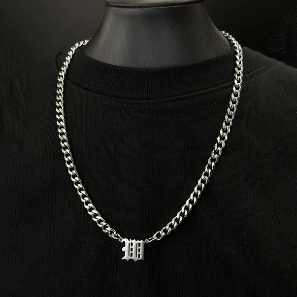Titanium Steel English Alphabet Pendant Necklace With Cuban Chain Electroplating Hip Hop Fashion Style
