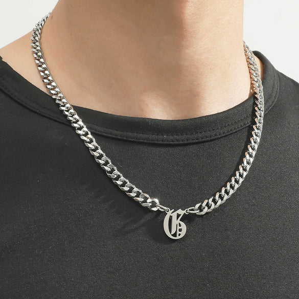 Titanium Steel English Alphabet Pendant Necklace With Cuban Chain Electroplating Hip Hop Fashion Style