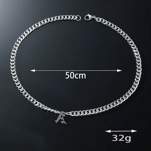 Titanium Steel English Alphabet Pendant Necklace With Cuban Chain Electroplating Hip Hop Fashion Style