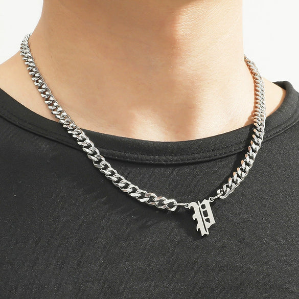 Titanium Steel English Alphabet Pendant Necklace With Cuban Chain Electroplating Hip Hop Fashion Style
