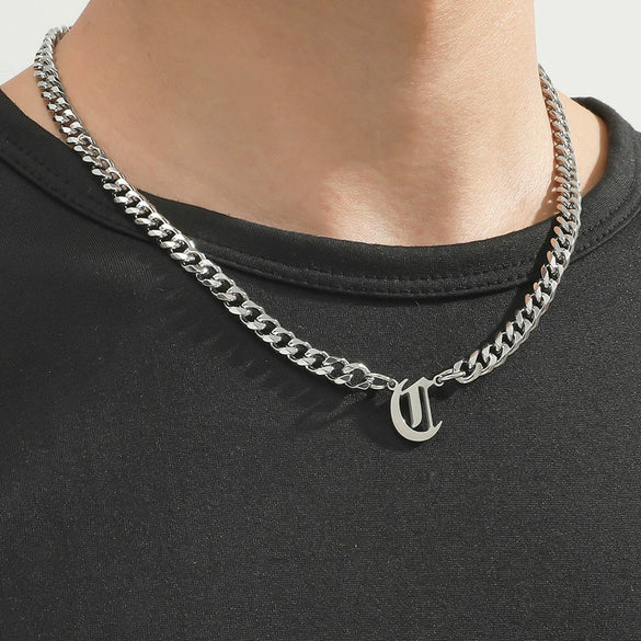 Titanium Steel English Alphabet Pendant Necklace With Cuban Chain Electroplating Hip Hop Fashion Style