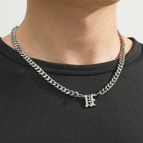 Titanium Steel English Alphabet Pendant Necklace With Cuban Chain Electroplating Hip Hop Fashion Style