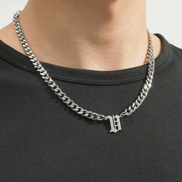 Titanium Steel English Alphabet Pendant Necklace With Cuban Chain Electroplating Hip Hop Fashion Style
