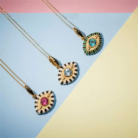 Titanium Steel Evil Eye Pendant Necklace With O Shaped Chain Electroplated