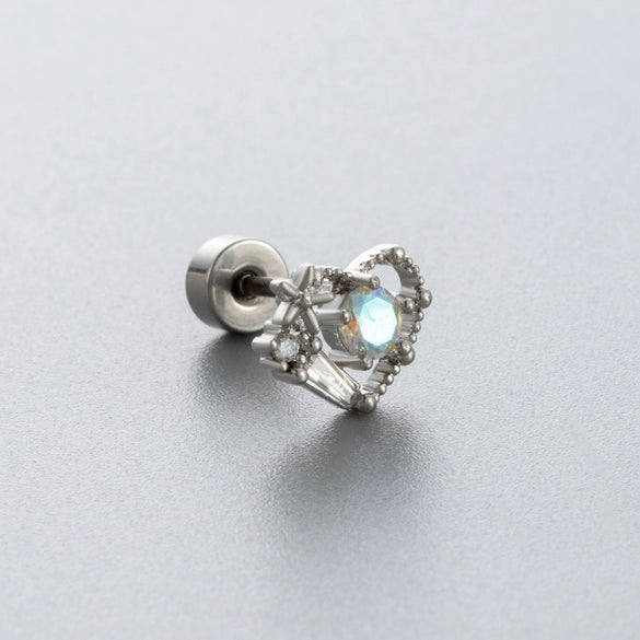 Titanium Steel Fairy Style Bow Shape Heart Shape Bow Pattern Zirconia Earrings For Women