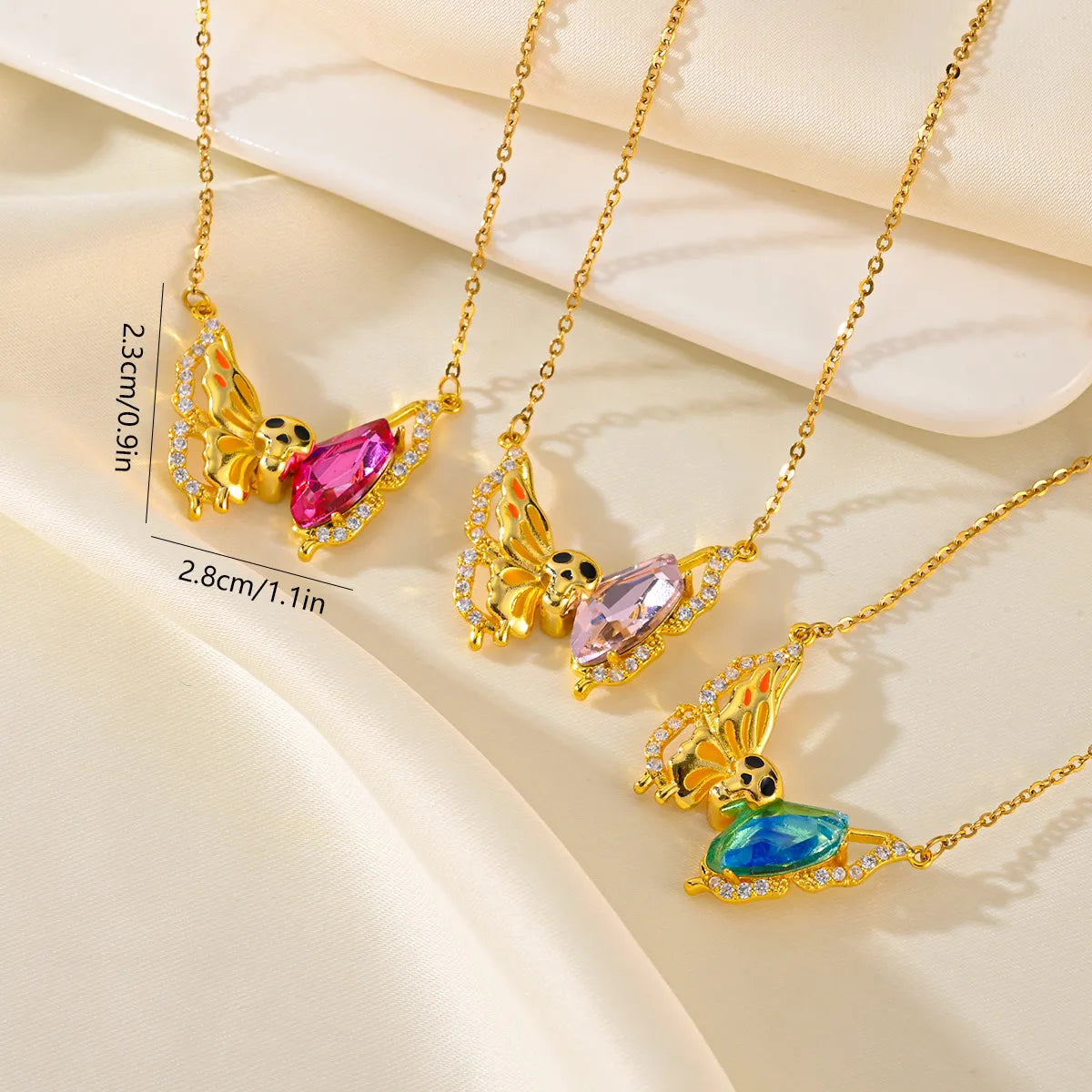 Titanium Steel 18K Gold Plated Fairy Style Modern Style Classic Style Inlay Butterfly Zircon Pendant Necklace