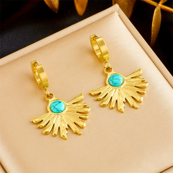 Titanium Steel Fanshaped Irregular Pendant Earrings Retro Fashion Electroplated For Women