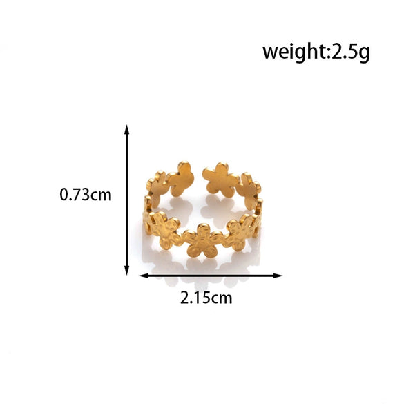Titanium Steel Fashion All Match Snake Leaf Flower Light Luxury Opening Adjustable Ring With Electroplating
