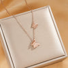 Titanium Steel Fashion Frosted Double Butterfly Pendant Necklace For Women With Vacuum Plating And Cross Chain
