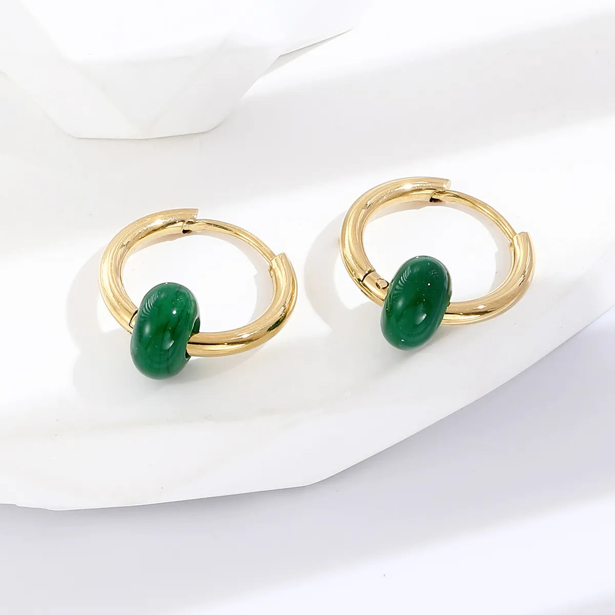 Titanium Steel Fashion Gold Earrings Green Round Earrings