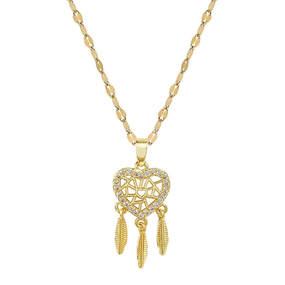 Titanium Steel Feather Dream Mesh Necklace With Microinlaid Real Gold Geometric Design For Women