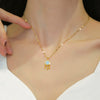 Titanium Steel Feather Tassel Zircon Dream Catcher Necklace With Geometric Pattern For Women
