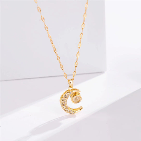 Titanium Steel Female Moon Projection All Match Clavicle Necklace