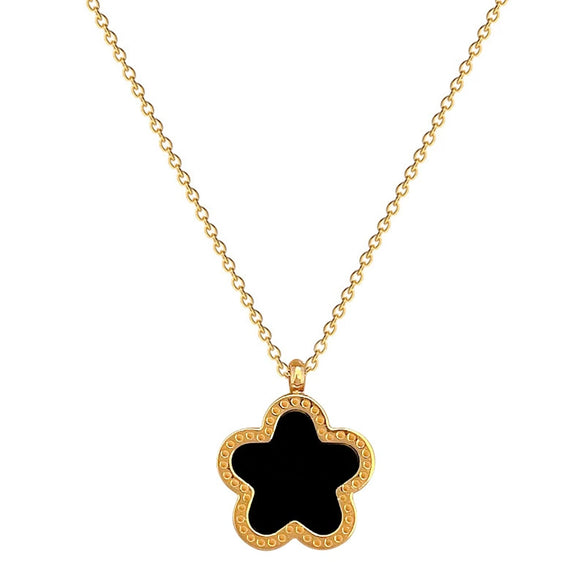 Titanium Steel Five Leaf Flower Double Sided Cartoon Style Electroplated Necklace