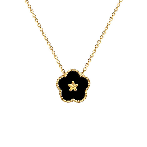 Titanium Steel Fiveleaf Flower Doublesided Minimalist Air Furnace Real Gold Plated Unisex Cartoon Geometric Pendant Necklace