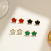 Titanium Steel Fiveleaf Flower Earrings For Women Electroplated