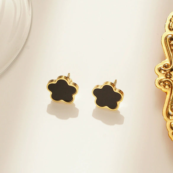 Titanium Steel Fiveleaf Flower Earrings For Women Electroplated