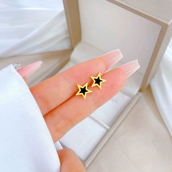 Titanium Steel Fivepointed Star Geometric Style Electroplated Earrings For Men And Women