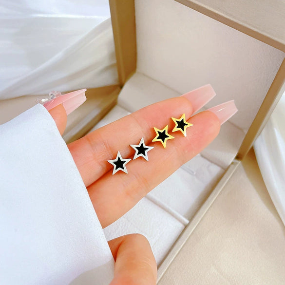 Titanium Steel Fivepointed Star Geometric Style Electroplated Earrings For Men And Women