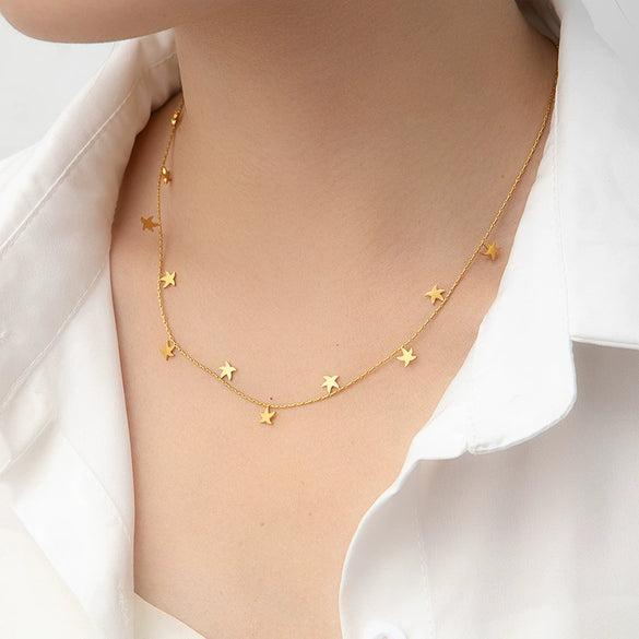 Titanium Steel Fivepointed Star Necklace For Women With Electroplating And Creative Design
