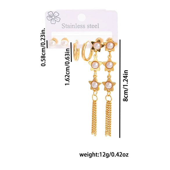 Titanium Steel Fivepointed Star Pearl Tassel Fashion Electroplated Women's Earrings
