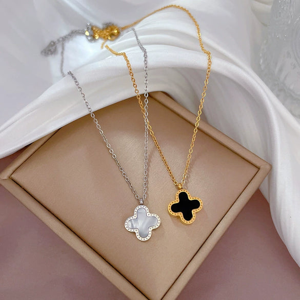 Titanium Steel Flower Doublesided Motherofpearl Furnace Real Gold Cartoon Geometric Electroplating Necklace For Female