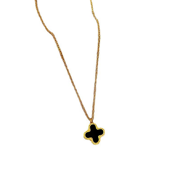 Titanium Steel Flower Doublesided Motherofpearl Furnace Real Gold Cartoon Geometric Electroplating Necklace For Female