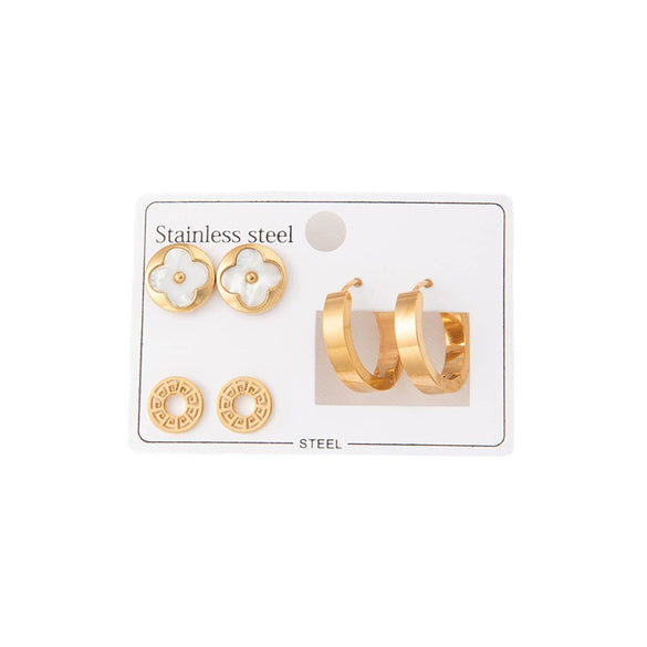 Titanium Steel Flower Shape Electroplated Women's Earrings Set