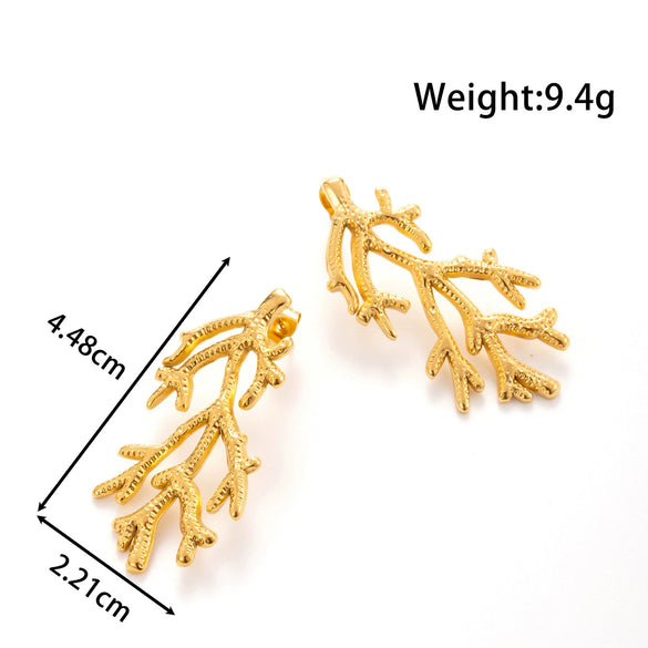 Titanium Steel Flower Star Shape Light Luxury Style Textured Earrings With Electroplating