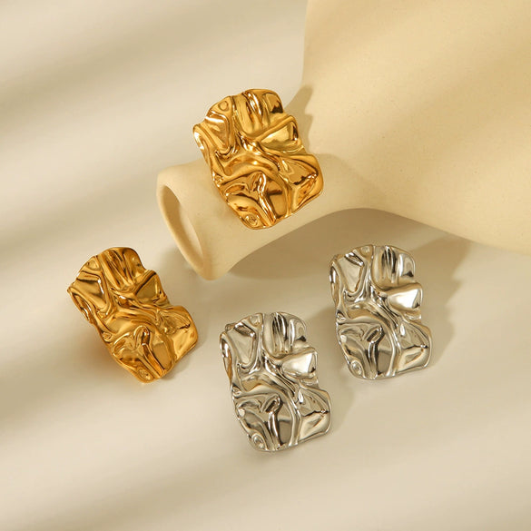 Titanium Steel Fold Earrings Electroplated Geometric Design Women's Highend Allmatch