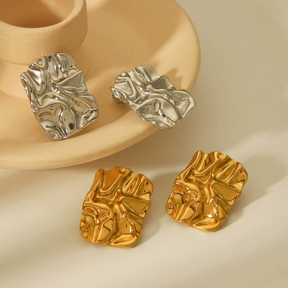 Titanium Steel Fold Earrings Electroplated Geometric Design Women's Highend Allmatch