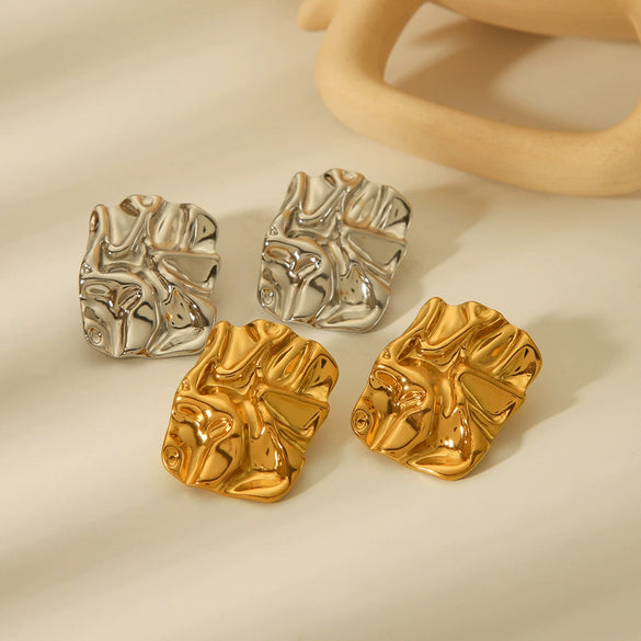 Titanium Steel Fold Earrings Electroplated Geometric Design Women's Highend Allmatch