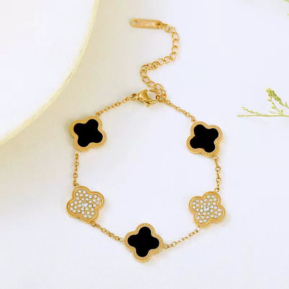 Titanium Steel Four Leaf Clover Diamond Fashion Charm Bracelet For Women