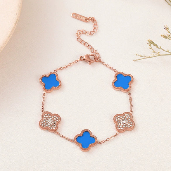 Titanium Steel Four Leaf Clover Diamond Fashion Charm Bracelet For Women