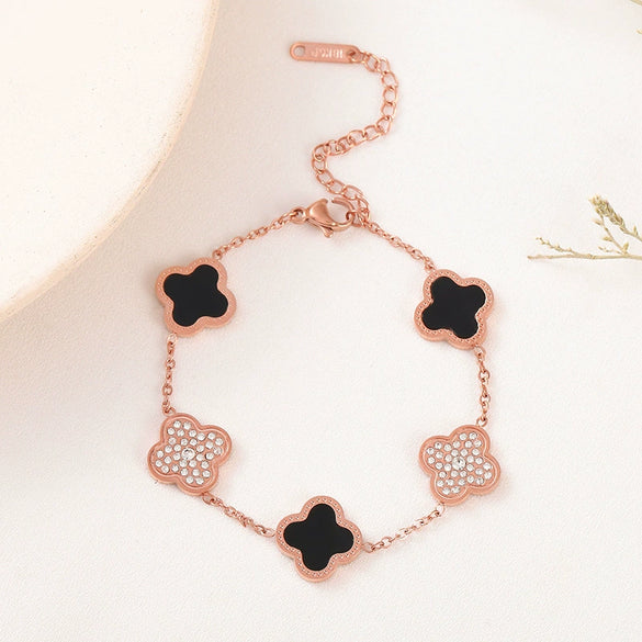 Titanium Steel Four Leaf Clover Diamond Fashion Charm Bracelet For Women