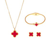 Titanium Steel Four Leaf Clover Jewelry Set For Women Light Luxury Electroplated Necklace Earrings Bracelet
