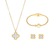 Titanium Steel Four Leaf Clover Jewelry Set For Women Light Luxury Electroplated Necklace Earrings Bracelet