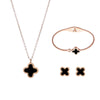 Titanium Steel Four Leaf Clover Jewelry Set For Women Light Luxury Electroplated Necklace Earrings Bracelet