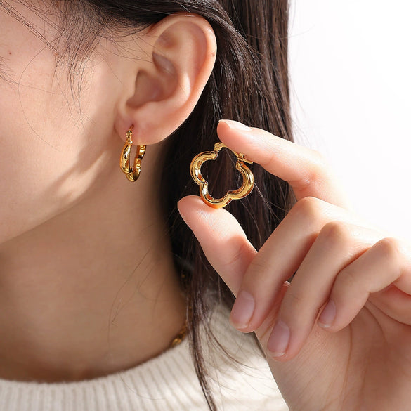 316L Stainless Steel Four Leaf Clover Women's Earrings Electroplated Fashion Style