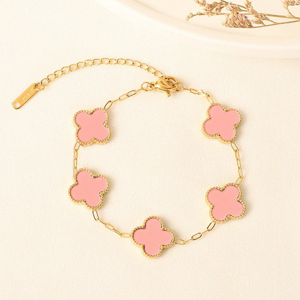 Titanium Steel Fourleaf Clover And Flower Jewelry Set For Women With Electroplating