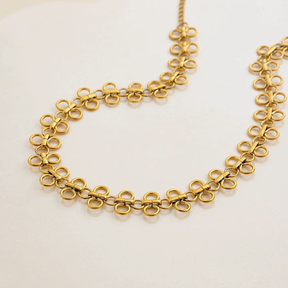 Titanium Steel Fourleaf Clover Geometric Necklace For Women With Electroplating