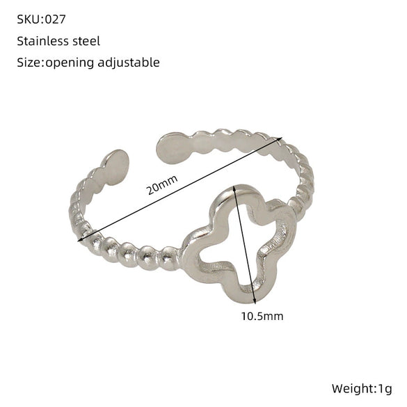 Titanium Steel Fourleaf Clover Geometric Ring Women's Open Adjustable Electroplated Fashion Simple