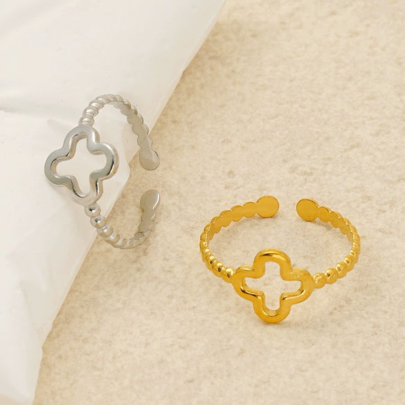Titanium Steel Fourleaf Clover Geometric Ring Women's Open Adjustable Electroplated Fashion Simple