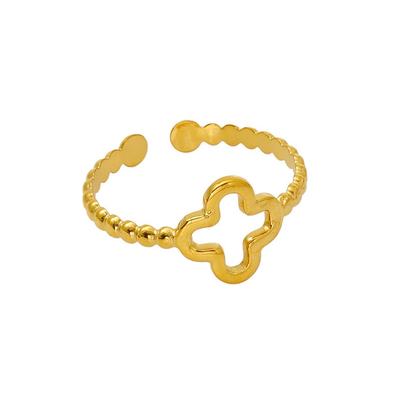 Titanium Steel Fourleaf Clover Geometric Ring Women's Open Adjustable Electroplated Fashion Simple