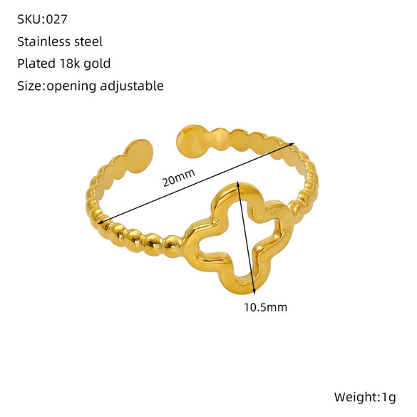 Titanium Steel Fourleaf Clover Geometric Ring Women's Open Adjustable Electroplated Fashion Simple
