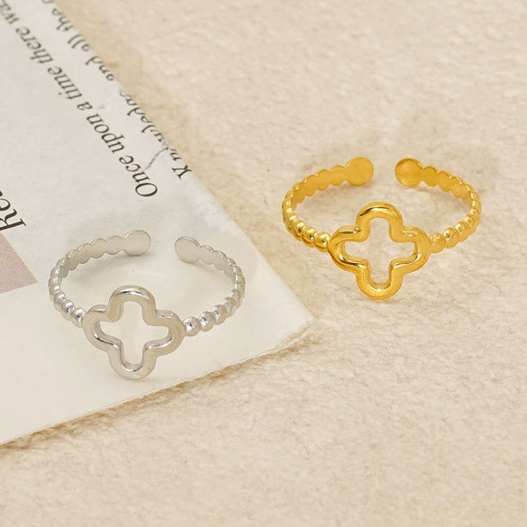 Titanium Steel Fourleaf Clover Geometric Ring Women's Open Adjustable Electroplated Fashion Simple