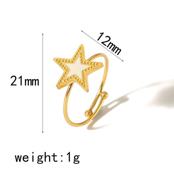 Titanium Steel Fourleaf Clover Opening Adjustable Ring For Women With Heart Star Geometric Animal Zodiac Patterns Electroplated