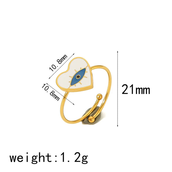 Titanium Steel Fourleaf Clover Opening Adjustable Ring For Women With Heart Star Geometric Animal Zodiac Patterns Electroplated