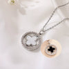 Titanium Steel Fourleaf Clover Pendant Necklace With Mixed Gem Inlay And Electroplating Geometric Style Doublesided Rotating Ochain For Women